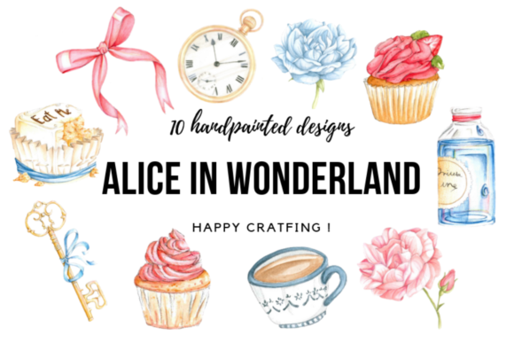 Alice in Wonderland Watercolor Cliparts & Illustrations