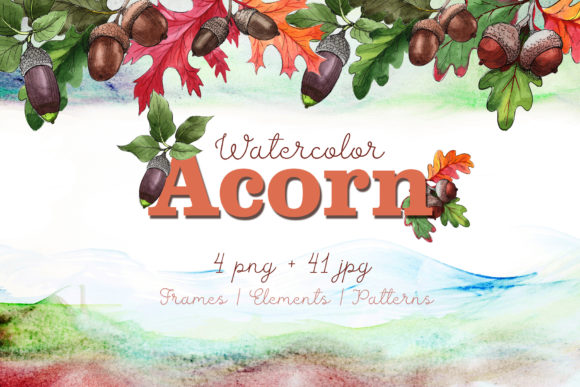 Autumn Acorn Leaf and Plant Watercolor Set