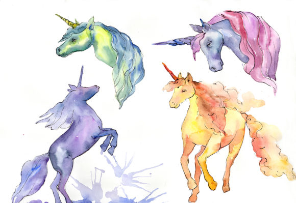 Cute Unicorn Horse Watercolor Set Illustrations