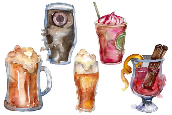 Drinks for Men Watercolor Illustrations