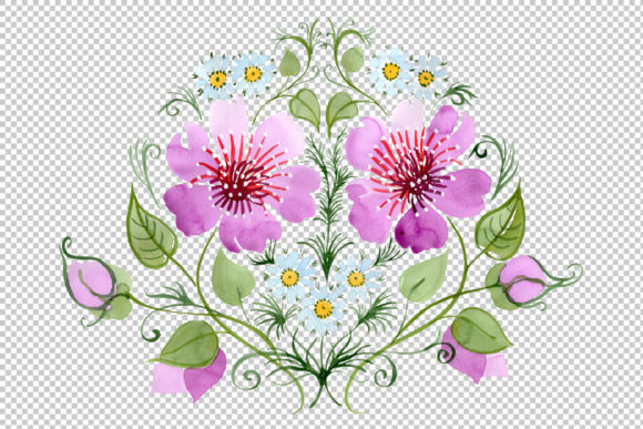 Ornament with Daisies PNG Watercolor Set