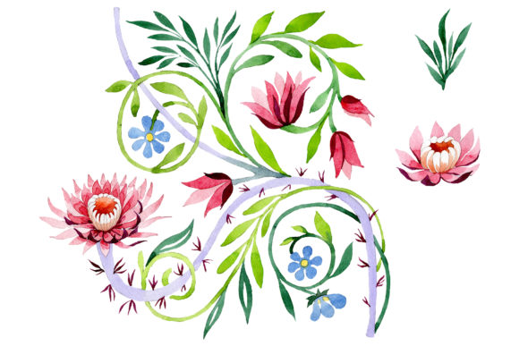 Ornament with Lotus Watercolor Illustrations