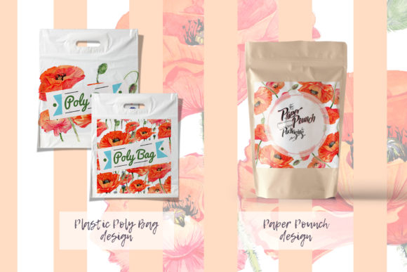 Red Poppies Watercolor Set: Editorial Illustrations