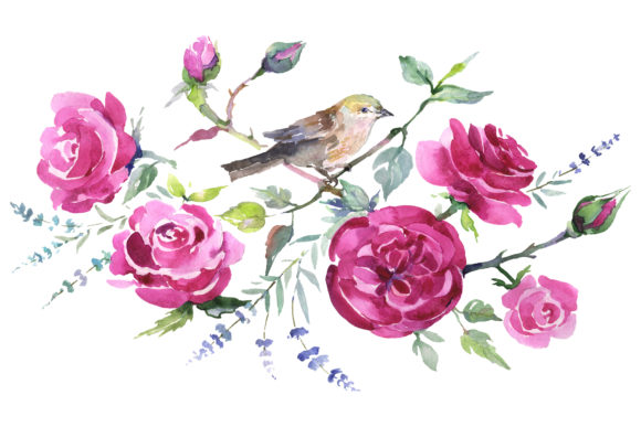 Review: Bouquet with Roses and a Bird Watercolor