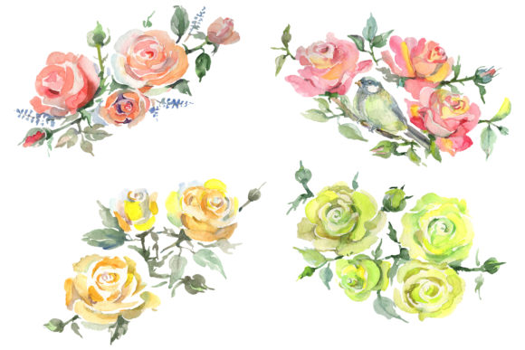 Roses Romance Watercolor PNG Illustrations