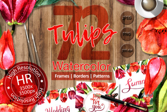 Stunning Red Tulips Watercolor Set Illustrations