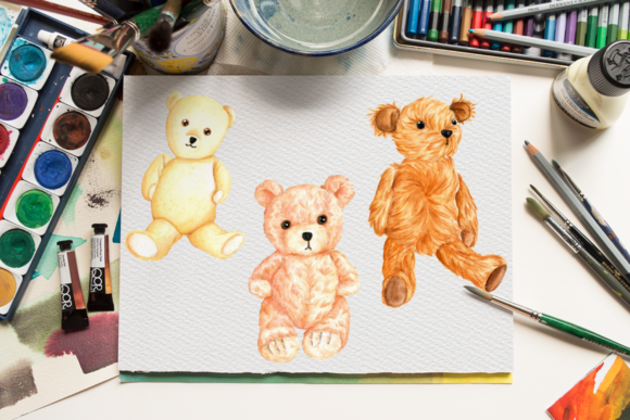 Watercolor Cute Teddy Bears Collection & Illustrations