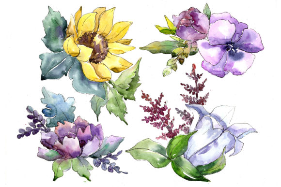 Wildflower Bouquets Watercolor Set Illustrations